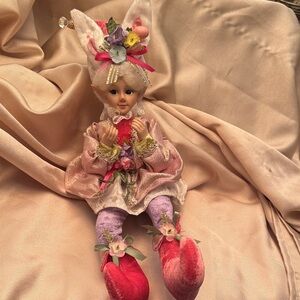 Cynthia Rowley Easter Bunny Elf Porcelain Doll with Velvet Shoes